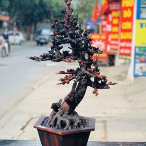 Bình hoa mai gỗ trắc.