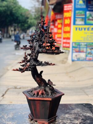 Bình hoa mai gỗ trắc.