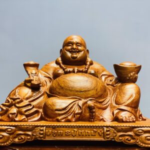 Di Lặc cầm vàng, ngọc như ý gỗ hương đá