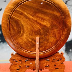 Tranh Đĩa Lý Ngư Vọng Nguyệt gỗ hương đá