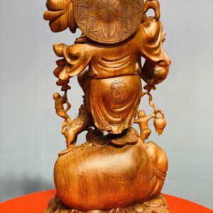 Di Lặc ngũ tiểu vác đào đứng nghê gỗ hương