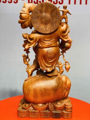 Di Lặc ngũ tiểu vác đào đứng nghê gỗ hương