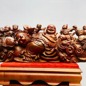 Di lặc chín tiểu ngồi tiền gỗ cẩm.