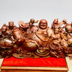 Di lặc chín tiểu ngồi tiền gỗ cẩm.
