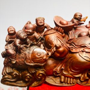 Di lặc chín tiểu ngồi tiền gỗ cẩm.