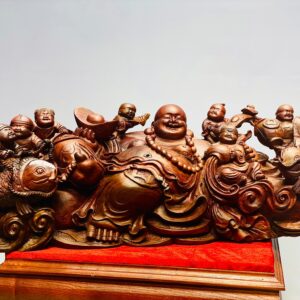 Di lặc chín tiểu ngồi tiền gỗ cẩm.