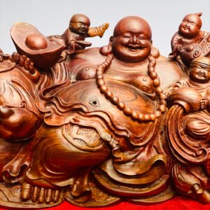 Di lặc chín tiểu ngồi tiền gỗ cẩm.