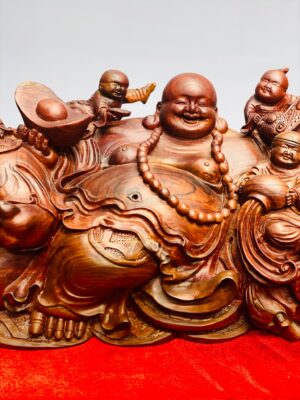 Di lặc chín tiểu ngồi tiền gỗ cẩm.