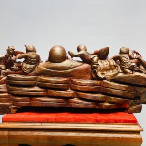 Di lặc chín tiểu ngồi tiền gỗ cẩm.