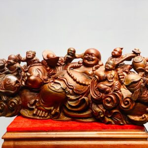 Di lặc chín tiểu ngồi tiền gỗ cẩm.