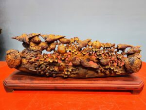 Bát điểu hoa mai gỗ sưa.