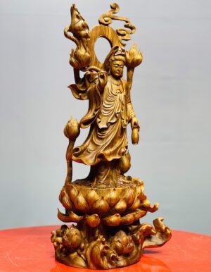 Quan Âm ngự đài sen gỗ sưa