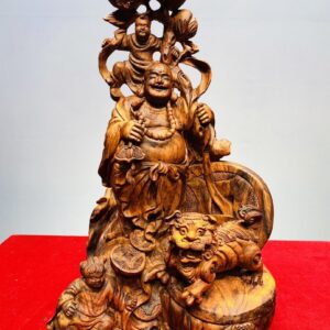 Tượng Di Lạc Nhị Tiểu vác cành đào đứng Nghê Gỗ Sưa