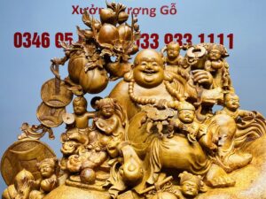 Di Lạc Cửu Tiểu vác cành đào ngồi bao tiền Gỗ Nu Hương