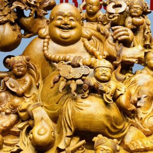 Di Lạc Cửu Tiểu vác cành đào ngồi bao tiền Gỗ Nu Hương