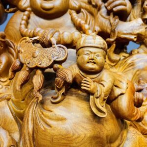 Di Lạc Cửu Tiểu vác cành đào ngồi bao tiền Gỗ Nu Hương