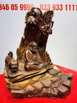 Đạt Ma Ngồi Thiền Bên Nghê Dưới Cây Bồ Đề Gỗ Trắc