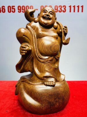 Di Lạc Vác Gậy Như Ý Cầm Ngọc Gỗ Cẩm Lai