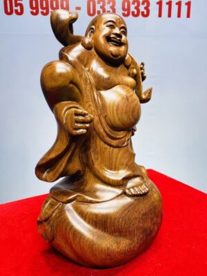 Di Lạc Vác Gậy Như Ý Cầm Ngọc Gỗ Cẩm Lai
