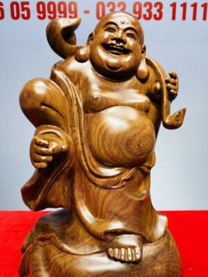 Di Lạc Vác Gậy Như Ý Cầm Ngọc Gỗ Cẩm Lai