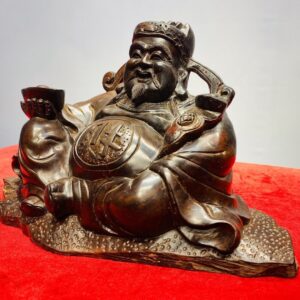 Thần Tài Ngồi Cầm Vàng Gỗ Trắc