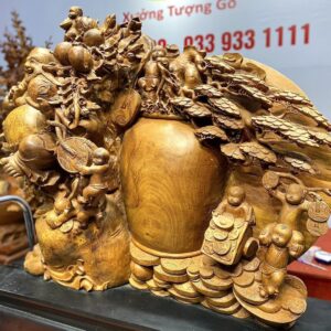 Di Lạc Vác Cành Đào Cửu Tiểu Chum Vàng Cây Tùng Gỗ Nu Hương