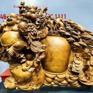 Di Lạc Vác Cành Đào Cửu Tiểu Chum Vàng Cây Tùng Gỗ Nu Hương