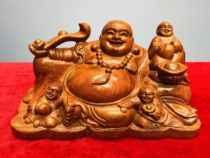Di Lạc Tam Tiểu Cầm Gậy Như Ý Gỗ Hương