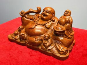 Di Lạc Tam Tiểu Cầm Gậy Như Ý Gỗ Hương