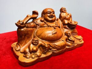 Di Lạc Tam Tiểu Cầm Gậy Như Ý Gỗ Hương