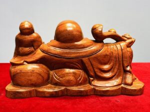 Di Lạc Tam Tiểu Cầm Gậy Như Ý Gỗ Hương