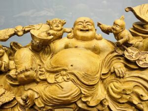 Di Lạc Ngũ Tiểu Ngồi Bao Tiền Gỗ Hoàng Đàn