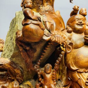 Di Lạc Ngũ Tiểu Cây Tùng Ôm Đá Tự Nhiên Gỗ Hương