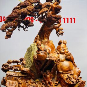 Di Lạc Ngũ Tiểu Cây Tùng Ôm Đá Tự Nhiên Gỗ Hương