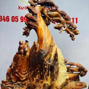 Di Lạc Ngũ Tiểu Cây Tùng Ôm Đá Tự Nhiên Gỗ Hương