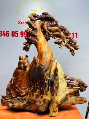 Di Lạc Ngũ Tiểu Cây Tùng Ôm Đá Tự Nhiên Gỗ Hương