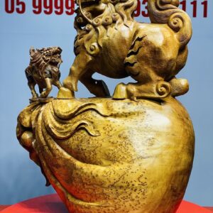 Hoả Kỳ Lân Mẫu Tử Đứng Boa Tiền Gỗ Nu Ngọc Am