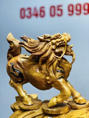 Hoả Kỳ Lân Mẫu Tử Đứng Boa Tiền Gỗ Nu Ngọc Am