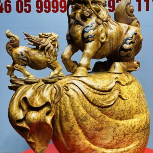 Hoả Kỳ Lân Mẫu Tử Đứng Boa Tiền Gỗ Nu Ngọc Am