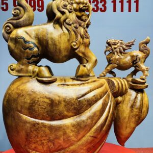 Hoả Kỳ Lân Mẫu Tử Đứng Boa Tiền Gỗ Nu Ngọc Am