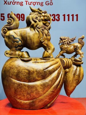 Hoả Kỳ Lân Mẫu Tử Đứng Boa Tiền Gỗ Nu Ngọc Am