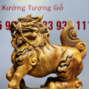Hoả Kỳ Lân Mẫu Tử Đứng Boa Tiền Gỗ Nu Ngọc Am