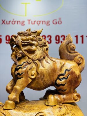 Hoả Kỳ Lân Mẫu Tử Đứng Boa Tiền Gỗ Nu Ngọc Am