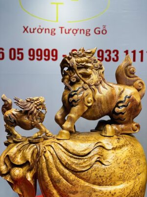 Hoả Kỳ Lân Mẫu Tử Đứng Boa Tiền Gỗ Nu Ngọc Am