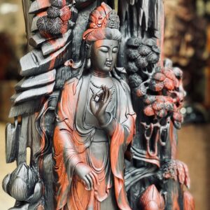 Phật Quan Âm Đứng Đài Sen Gỗ Trắc