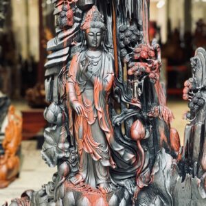 Phật Quan Âm Đứng Đài Sen Gỗ Trắc