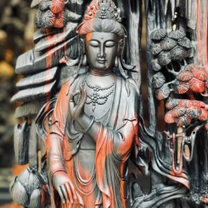 Phật Quan Âm Đứng Đài Sen Gỗ Trắc
