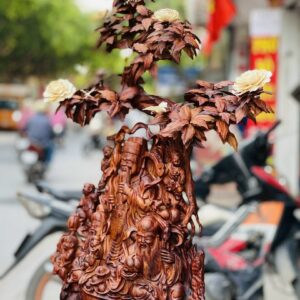 Tượng Phúc Lộc Thọ Hoa Phù Dung Gỗ Sưa
