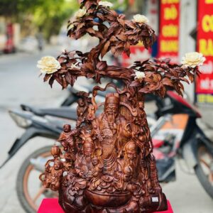 Tượng Phúc Lộc Thọ Hoa Phù Dung Gỗ Sưa