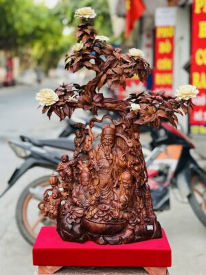 Tượng Phúc Lộc Thọ Hoa Phù Dung Gỗ Sưa